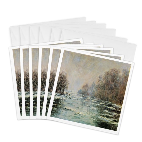 3drose, Breakup of the Ice Near Vetheuil, 1880 by Claude Monet, 6 Greeting Cards with Envelopes
