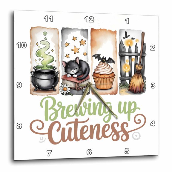 3drose, Brewing up Cuteness. Pleasing Brushstroke Art. Halloween Souvenir, 10x10 Wall Clock