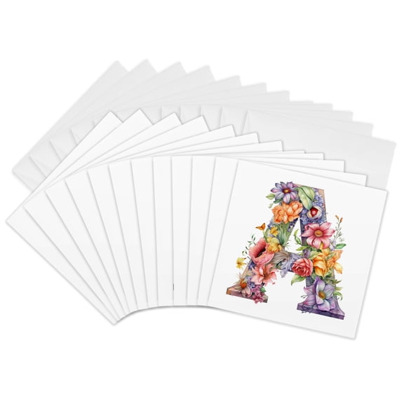 3drose, Bright Beautiful Flower Monogram A, 12 Greeting Cards with Envelopes