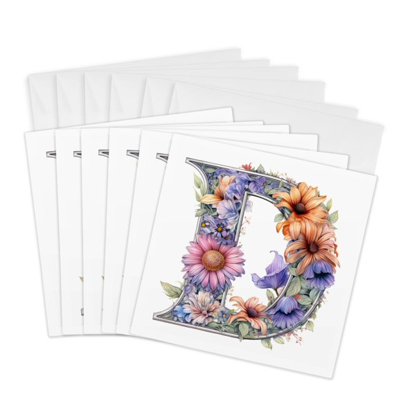 3drose, Bright Beautiful Flower Monogram D, 6 Greeting Cards with Envelopes