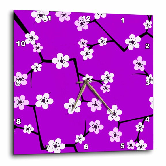 3drose, Bright Cherry Blossoms Print - Purple, 15x15 Wall Clock
