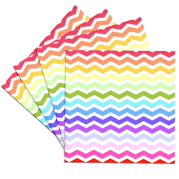 3drose, Bright Colorful Rainbow Chevron Zig Zag Stripes Aka Multicolored, Set of 4 Ceramic Tile Coasters