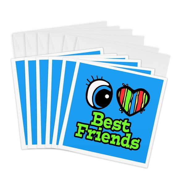 3drose, Bright Eye Heart I Love Best Friends, 6 Greeting Cards with Envelopes