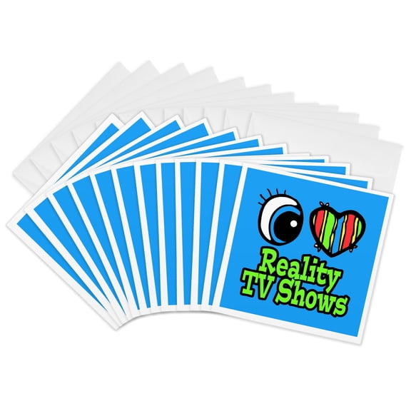 3drose, Bright Eye Heart I Love Reality Tv Shows, 12 Greeting Cards with Envelopes
