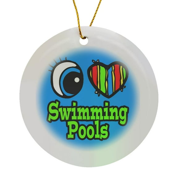 3drose, Bright Eye Heart I Love Swimming Pools, Circle Porcelain Ornament