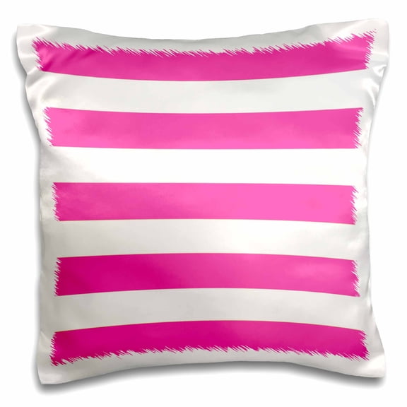 3drose, Bright Hot Pink and White Stripes Pattern - Horizontal Striped Summery Girly Stripy Stripey, 16x16 inch Pillow Case
