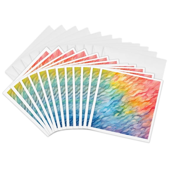 3drose, Bright Rainbow Colors Abstract Waves Background, 12 Greeting Cards with Envelopes