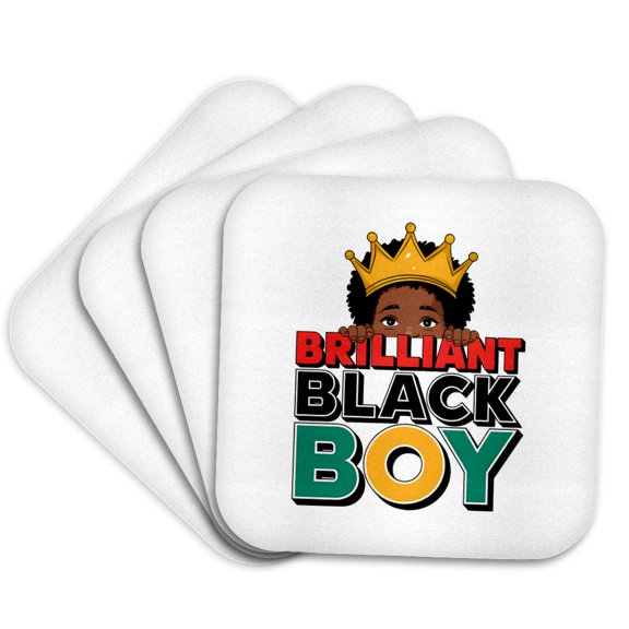 3drose, Brilliant Black Boy Colorful Text and Boy Image. Juneteenth Art Gift, Set of 4 Coasters - Soft