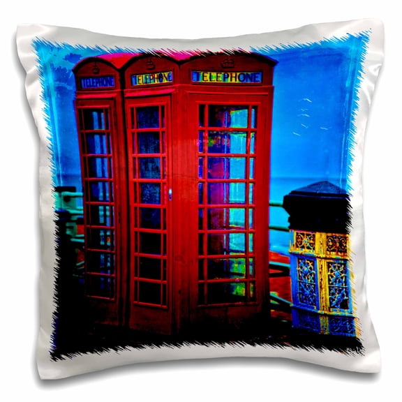 3drose, British Red Telephone Boxes Blue, 16x16 inch Pillow Case