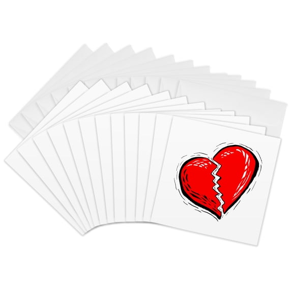 3drose, Broken Heart Red Graphic, 12 Greeting Cards with Envelopes