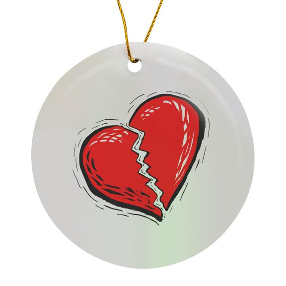 3drose, Broken Heart Red Graphic, Circle Porcelain Ornament