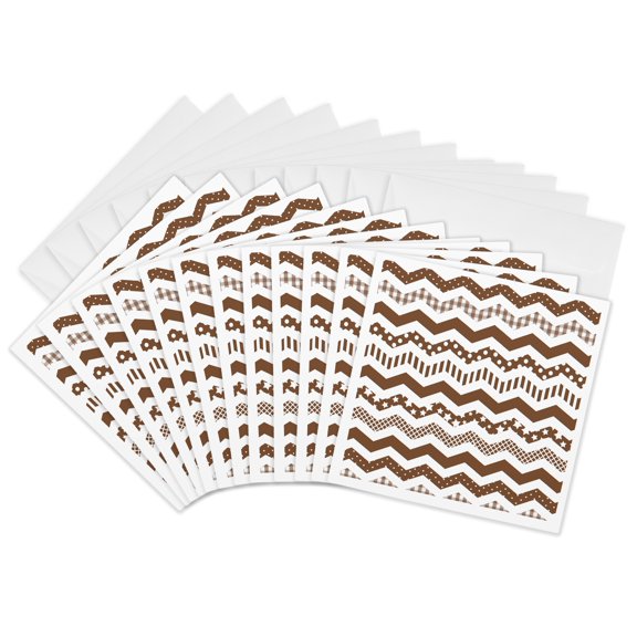 3drose, Brown Chevron Zigzag Pattern with a Twist - Cute Patterned Zig Zags, 12 Greeting Cards with Envelopes