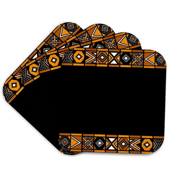 3drose, Brown and Black African Pattern - Art of Africa Inspired by Zulu Beadwork Geometric Designs, Set of 4 Coasters - Cork