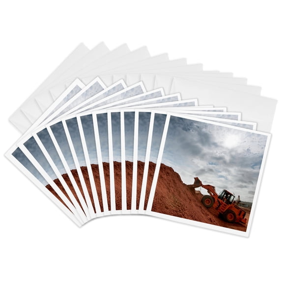 3drose, Bulldozer on Construction Site, Angola, Luanda Bay., 12 Greeting Cards with Envelopes