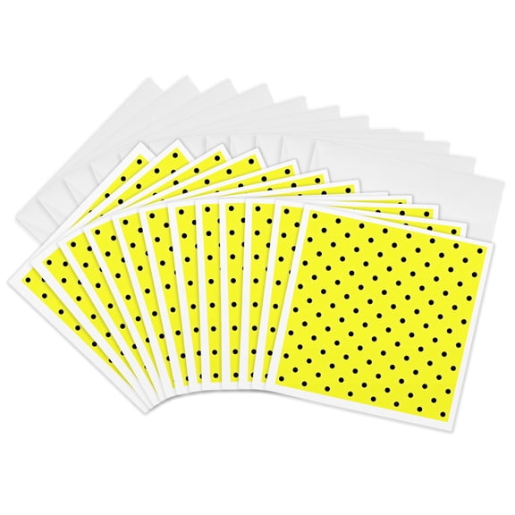 3drose, Bumble Bee Inspired Polka Dots in Yellow and Black - Art, 12 Greeting Cards with Envelopes