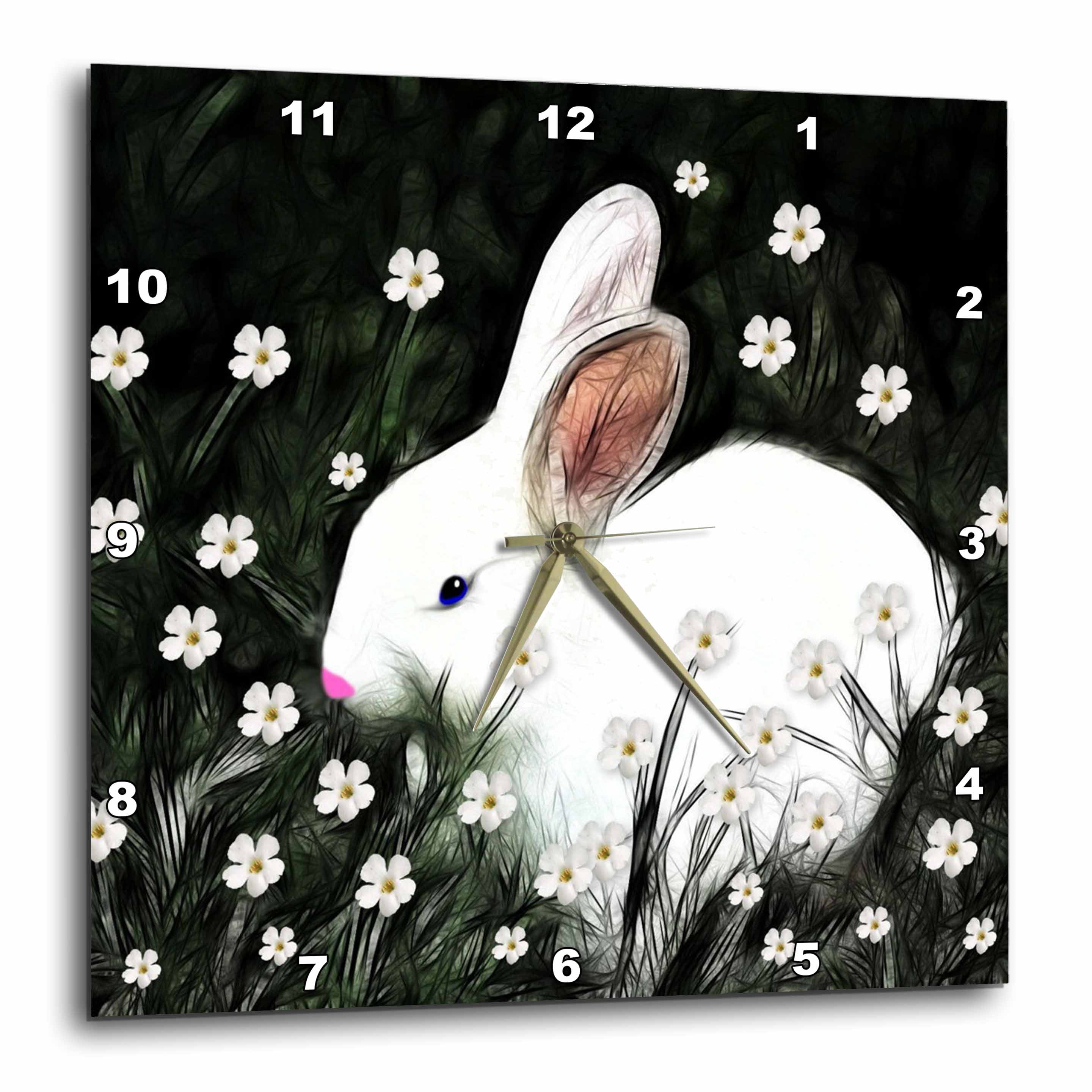 3drose, Bunny White Flowers, 13x13 Wall Clock - Walmart.com