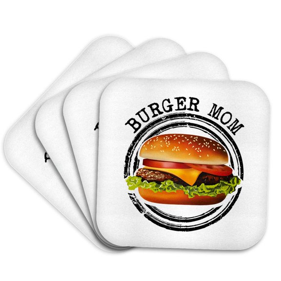 3drose, Burger Mom Cool Hamburger Cheeseburger Sandwich Barbecue Bbq Food, Set of 4 Coasters - Soft