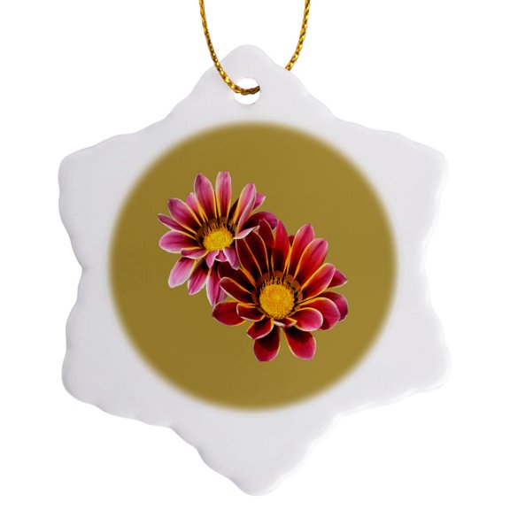 3drose, Burgundy Pink and Orange Gazania Vector Cut Out, 3 inch Snowflake Porcelain Ornament