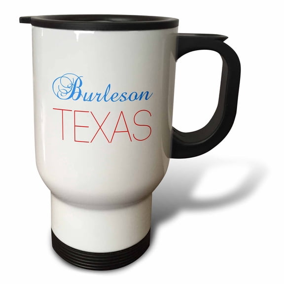 3drose, Burleson, Texas, Red, Blue Text. Patriotic Home Town Design, 14oz Stainless Steel Travel Mug