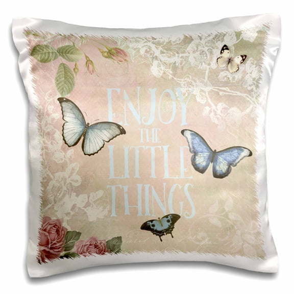3drose, Butterfly Illustration with Quote Enjoy the Little Things, 16x16 inch Pillow Case