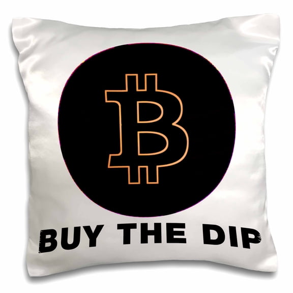 3drose, Buy the Dip with Black and Orange Bitcoin, 16x16 inch Pillow Case