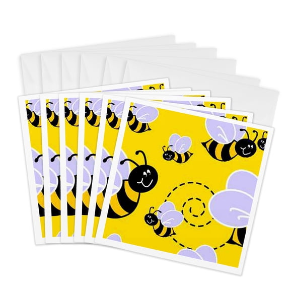 3drose, Buzzy Bee Pattern, 6 Greeting Cards with Envelopes