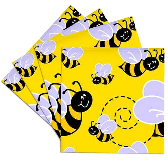 3drose, Buzzy Bee Pattern, Set of 4 Ceramic Tile Coasters