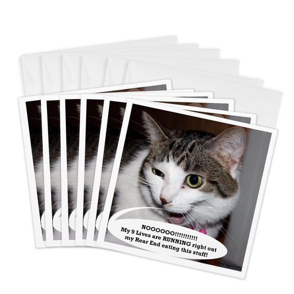 3drose, Calico Kitty Funny Face, 6 Greeting Cards with Envelopes