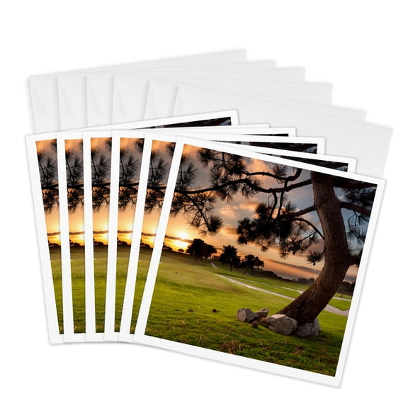 3drose, California, La Jolla, Sunset at Golf Course, 6 Greeting Cards with Envelopes