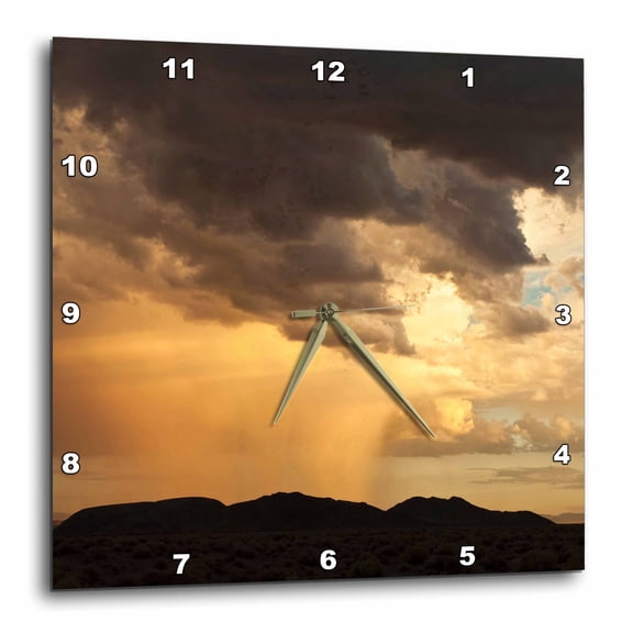 3drose, California, Mojave National Preserve. Desert Rain Squall at Sunset, 10x10 Wall Clock