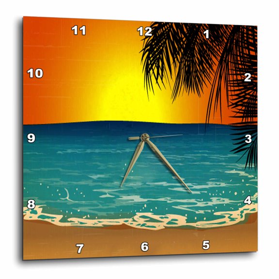 3drose, Calm Ocean Against a Brilliant Yellow and Orange Sunset Design, 15x15 Wall Clock
