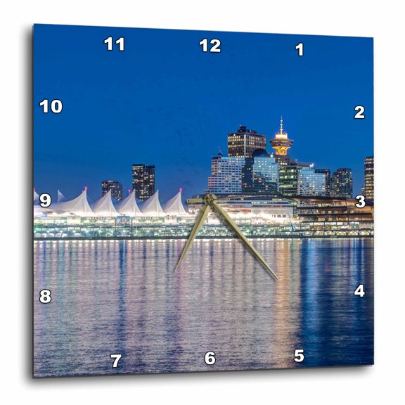 3drose, Canada, British Columbia, Twilight Vancouver Skyline., 15x15 Wall Clock