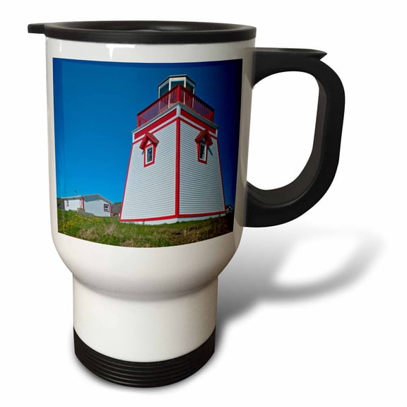 3drose, Canada, Newfoundland, St. Anthony. Lighthouse at Fishing Point, 14oz Stainless Steel Travel Mug