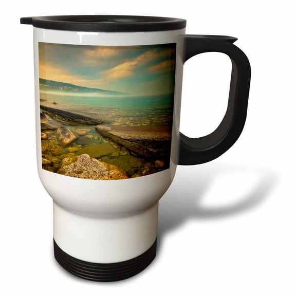 3drose, Canada, Ontario, Georgian Bay. Limestone Rock. Bruce Peninsula., 14oz Stainless Steel Travel Mug