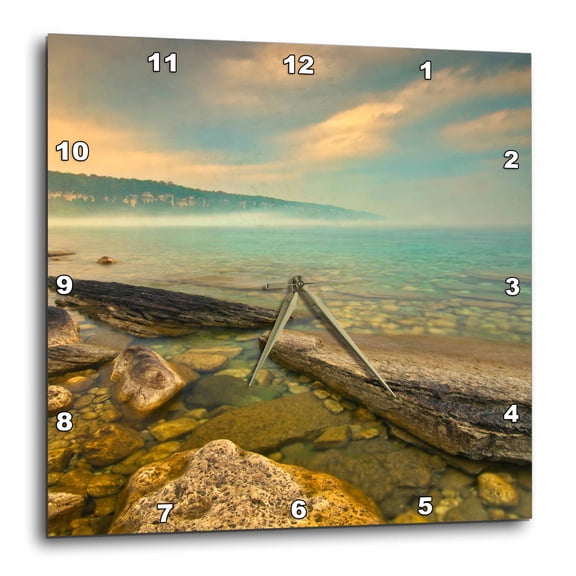 3drose, Canada, Ontario, Georgian Bay. Limestone Rock. Bruce Peninsula., 15x15 Wall Clock