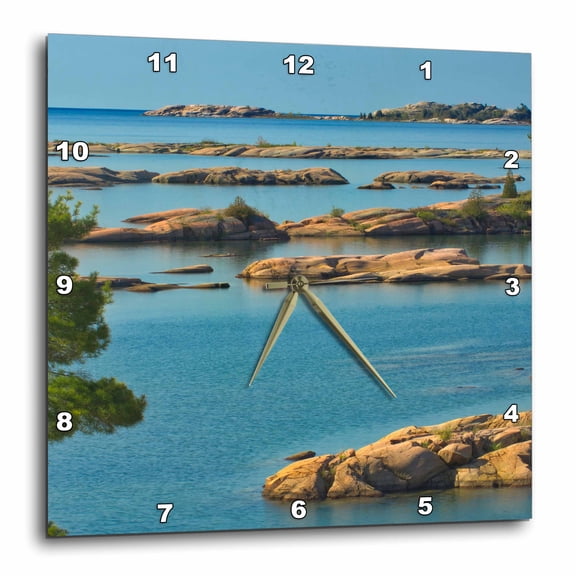 3drose, Canada, Ontario, Honey Harbour. Precambrian Rock on Georgian Bay., 13x13 Wall Clock
