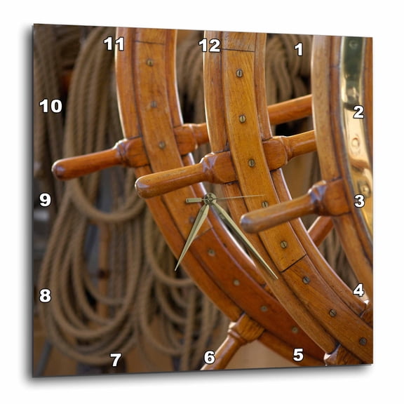 3drose, Canada, Victoria. Brass and Wood Steering Wheel on the Uscg Eagle, 15x15 Wall Clock