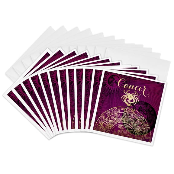 3drose, Cancer Symbol Astrology Zodiac Sign Horoscope, 12 Greeting Cards with Envelopes