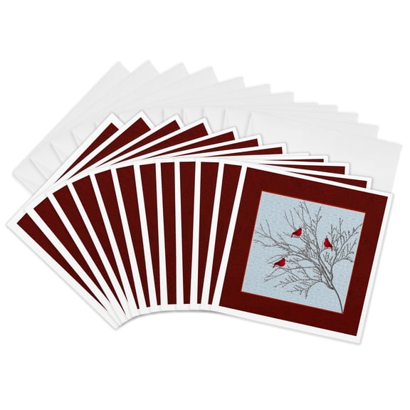 3drose, Cardinals in the Winter, 12 Greeting Cards with Envelopes
