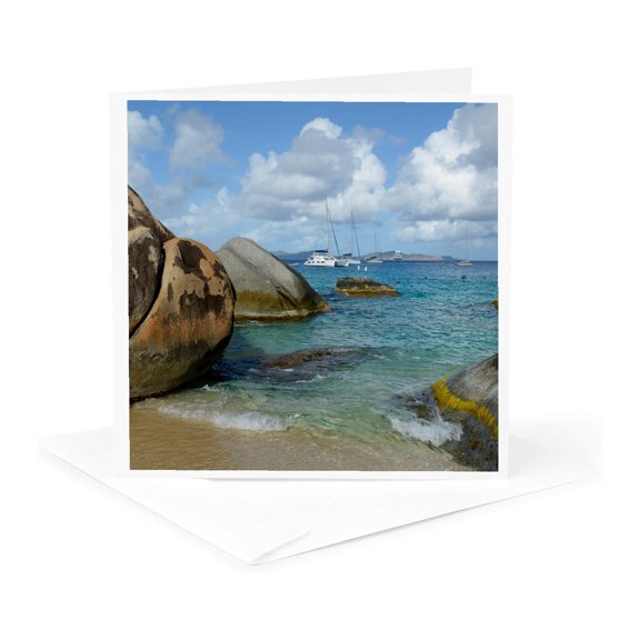 3drose, Caribbean, Bvi, Virgin Gorda. Giant Boulders in Spring Bay, the Baths., 1 Greeting Card with Envelope