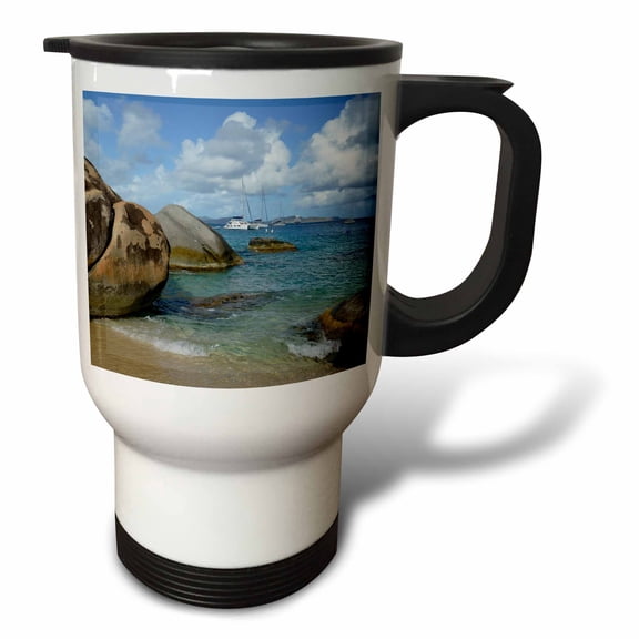 3drose, Caribbean, Bvi, Virgin Gorda. Giant Boulders in Spring Bay, the Baths., 14oz Stainless Steel Travel Mug