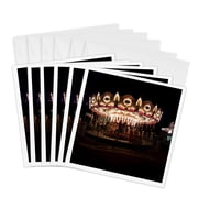 3drose, Carousel Merry Go Round Amusement Park Lit up at Night, 6 Greeting Cards with Envelopes