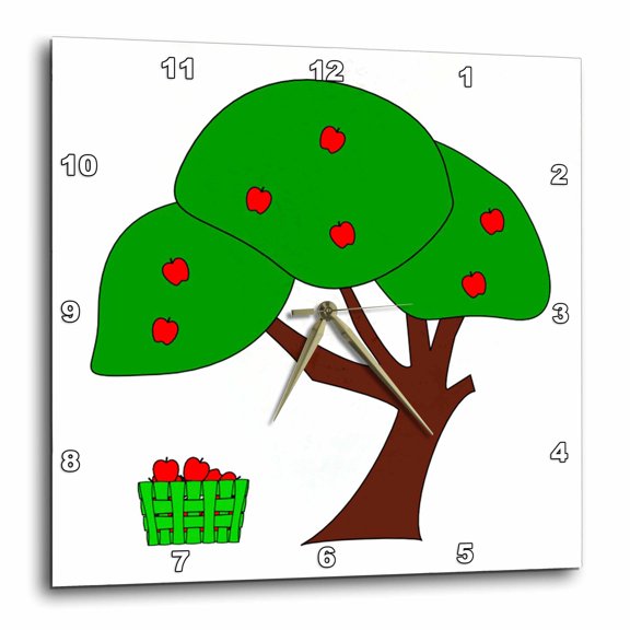3drose, Cartoon Apple Tree N Apple Basket, 10x10 Wall Clock