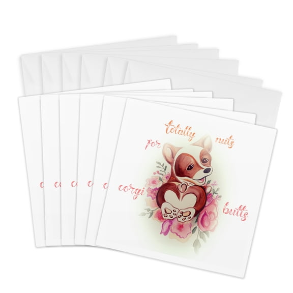 3drose, Cartoon Image of a Corgi Dog Lying Down., 6 Greeting Cards with Envelopes
