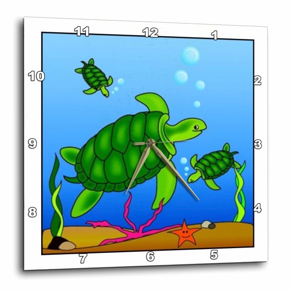 3drose, Cartoon Turtles Underwater, 15x15 Wall Clock