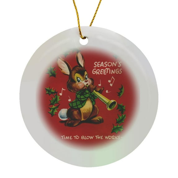 3drose, Cartoon of Rabbit Playing a Horn with Holly Leaves Fallen ...