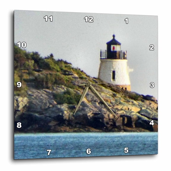 3drose, Castle Hill Lighthouse Behind a Rocky Shoal, 10x10 Wall Clock