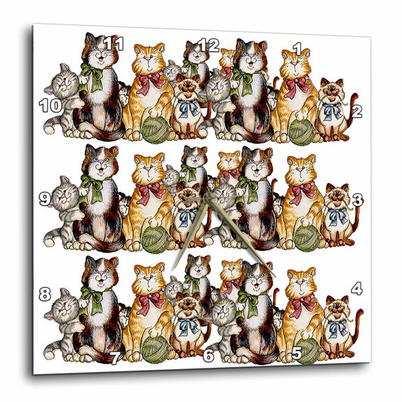 3drose, Cat Friends Cartoon Pattern, 15x15 Wall Clock
