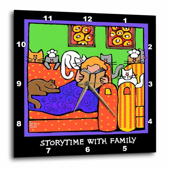 3drose, Cat Story Time, Cartoon Cats, Cats, Cat, Funny Cats, Kittens. Pets, Funny Pets, Animals, 15x15 Wall Clock