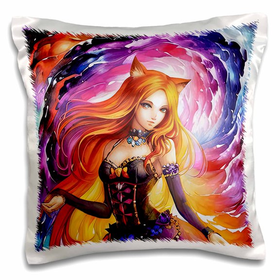 3drose, Cat Woman. Stunning Redhead Cat Girl Against the Purple Colors Gift, 16x16 inch Pillow Case